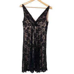 Glamour Black Lace Dress Size 12 Lined Champagne Tan Back Zip Sleeveless LBD